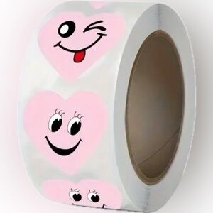 500pcs Pink Heart-Shaped Smile Stickers, Self-Adhesive Labels